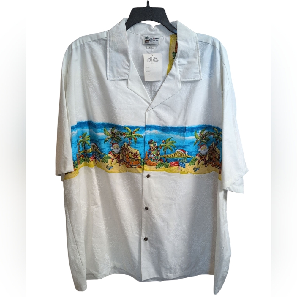 Aloha Republic Men's Authentic Hawaiian Christmas Santa Shirt Size 4XL White NWT